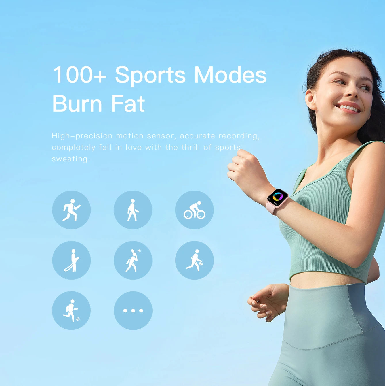 Fitness smartwatch on wrist with colorful sport mode display