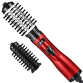 Red electric rotating hot hairbrush with two rotating brush heads