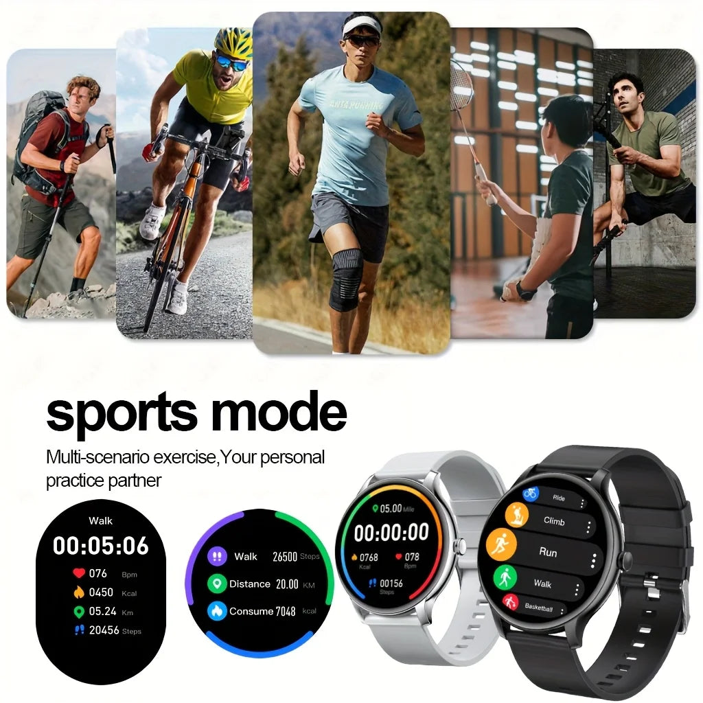 LAXASFIT GT2 Smart Watch by Cedar & Moore; sporty collage featuring athletes and a 1.52 inch HD display smartwatch