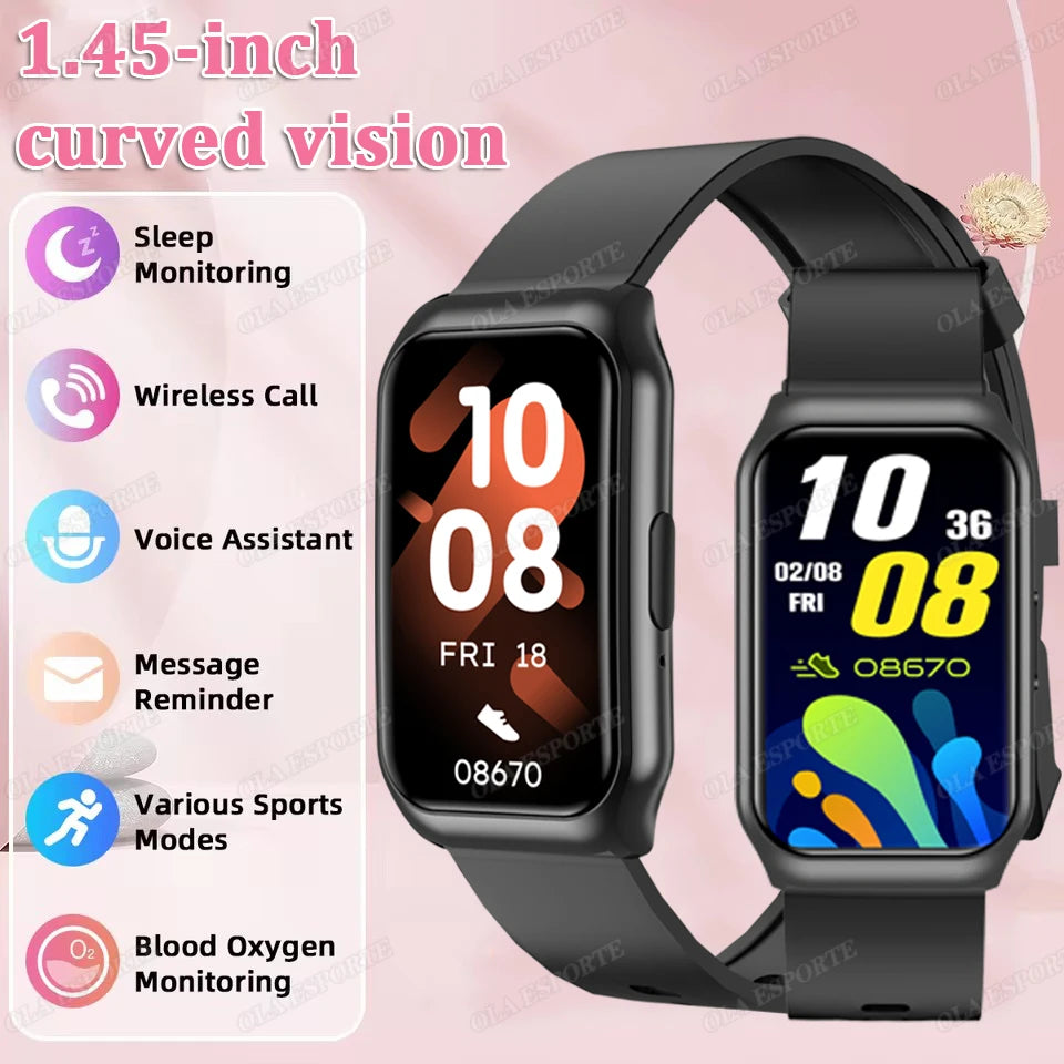 Curved Screen Smart Watch - Heart Rate Blood Oxygen Pressure Sleep Monitor Waterproof