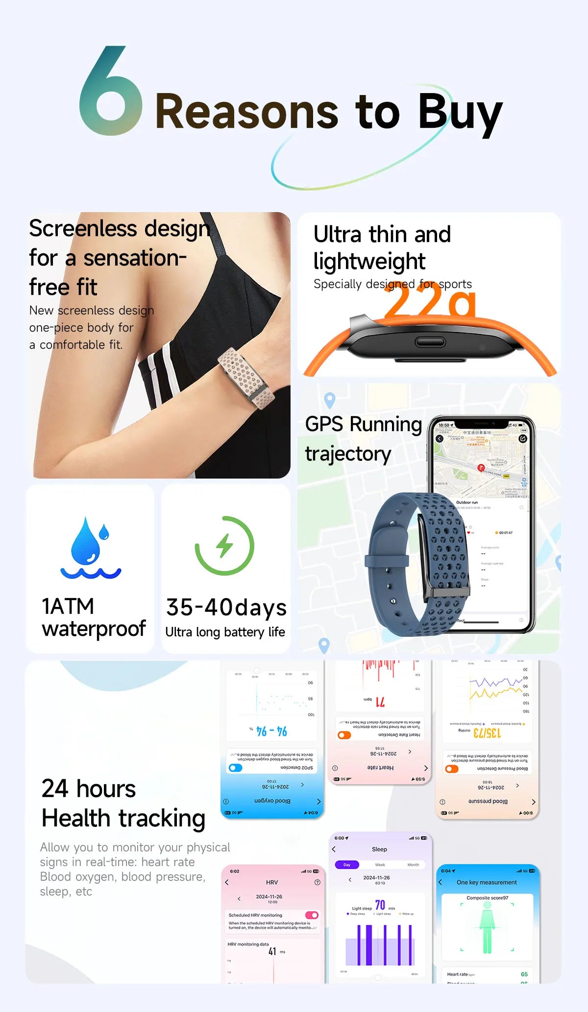 LIGE Smart Bracelet Heart Rate Health Sports Monitoring Wristband - NO Screen Fitness Tracker