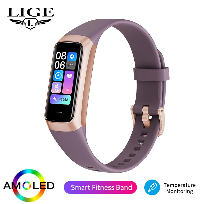 LIGE 1.1 Inch Amoled Waterproof Heart Rate Monitor Slim Smart Watch