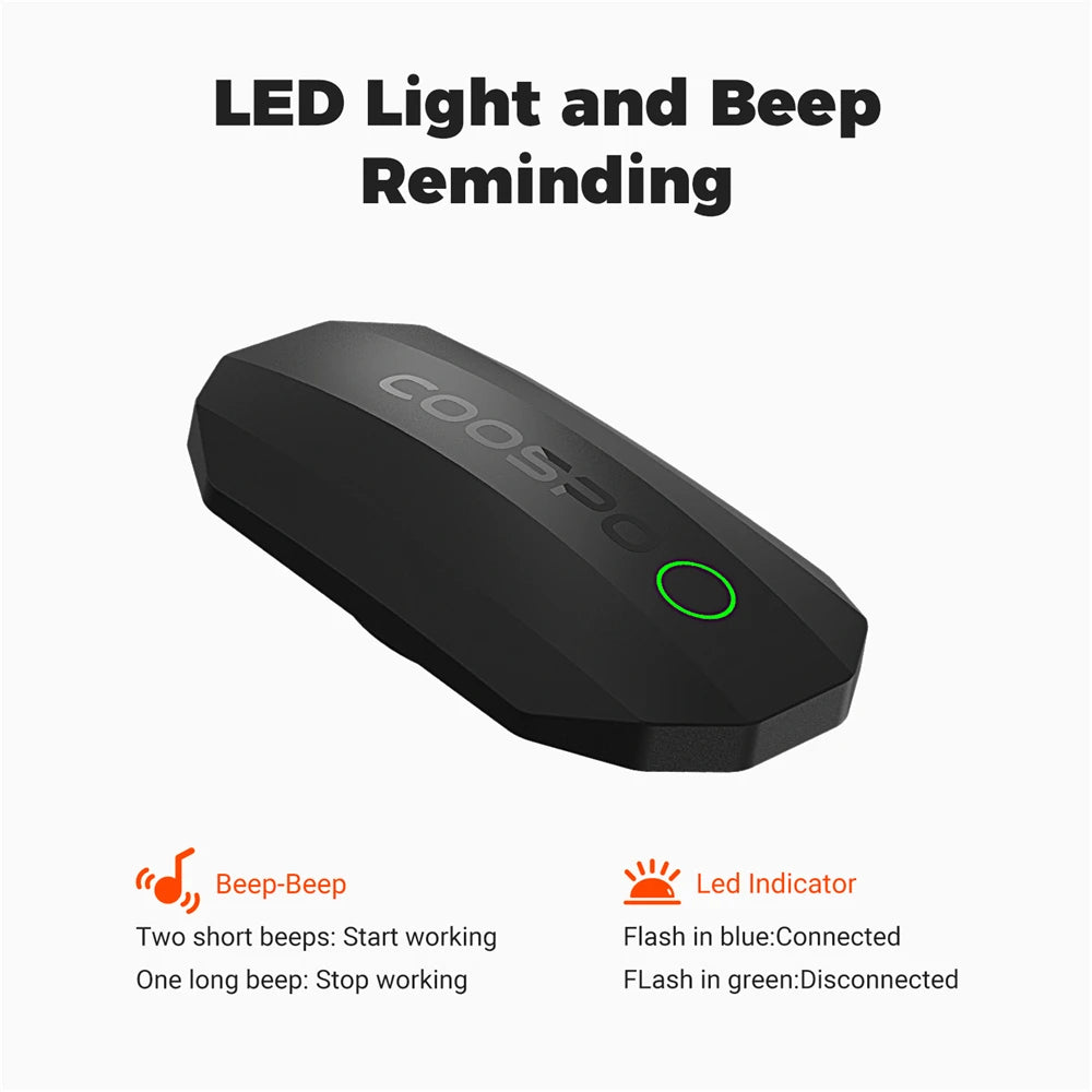 Black heart rate monitor sensor pod with green LED ring for chest strap