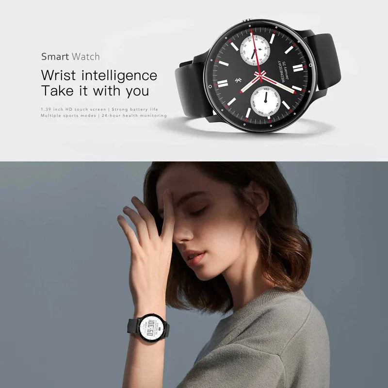 KaiAqua X27 smart watch on wrist with black strap and round display