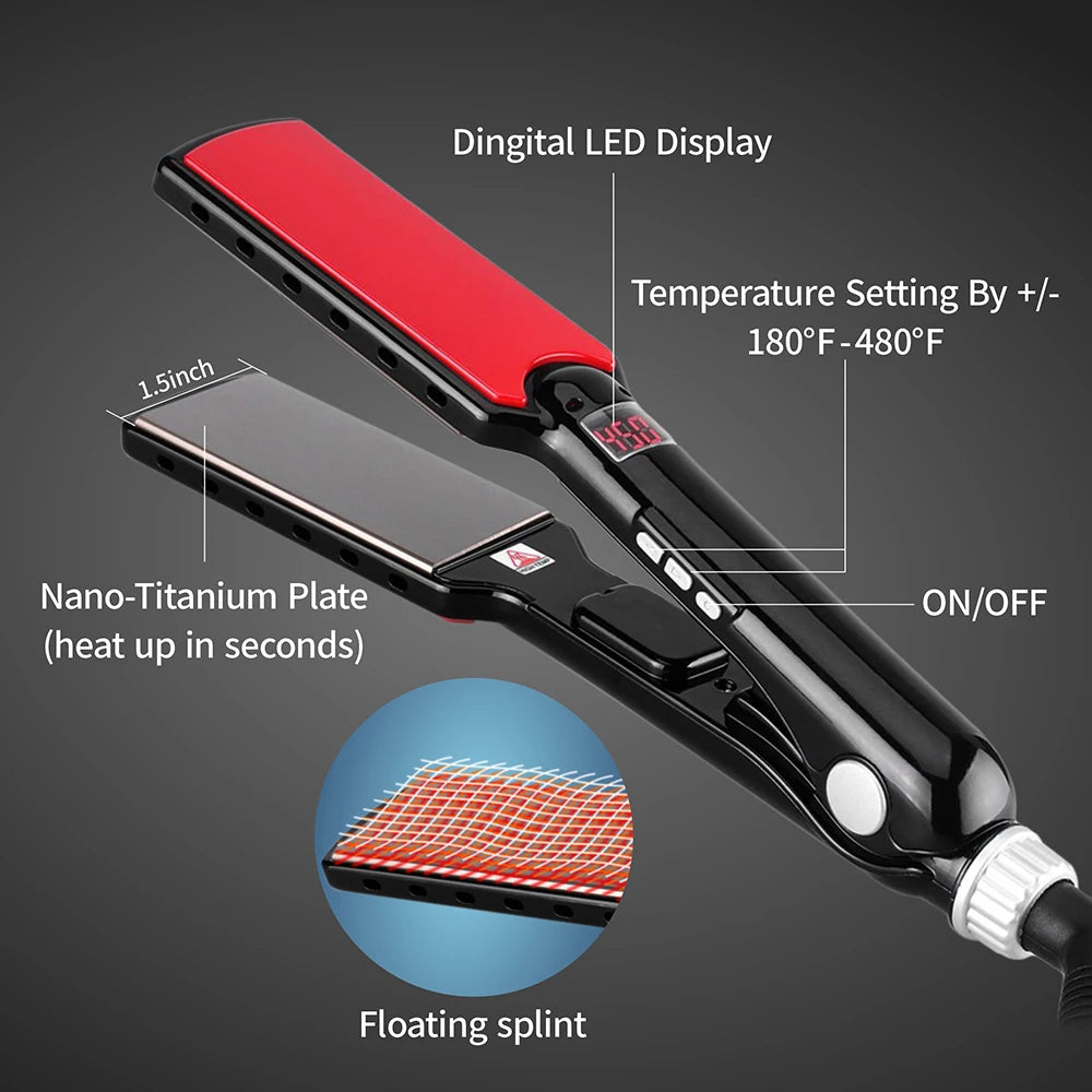RUCHA Pro Hair Straightener - Titanium 480°F Wide Plate Flat Iron with PTC Treatment Technology