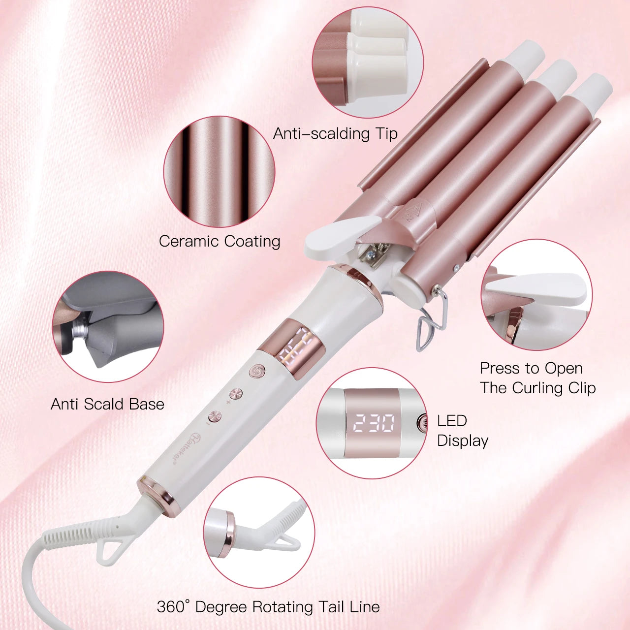 Triple Barrel Hair Curling Iron - Ceramic Waver for Versatile Curls & Waves