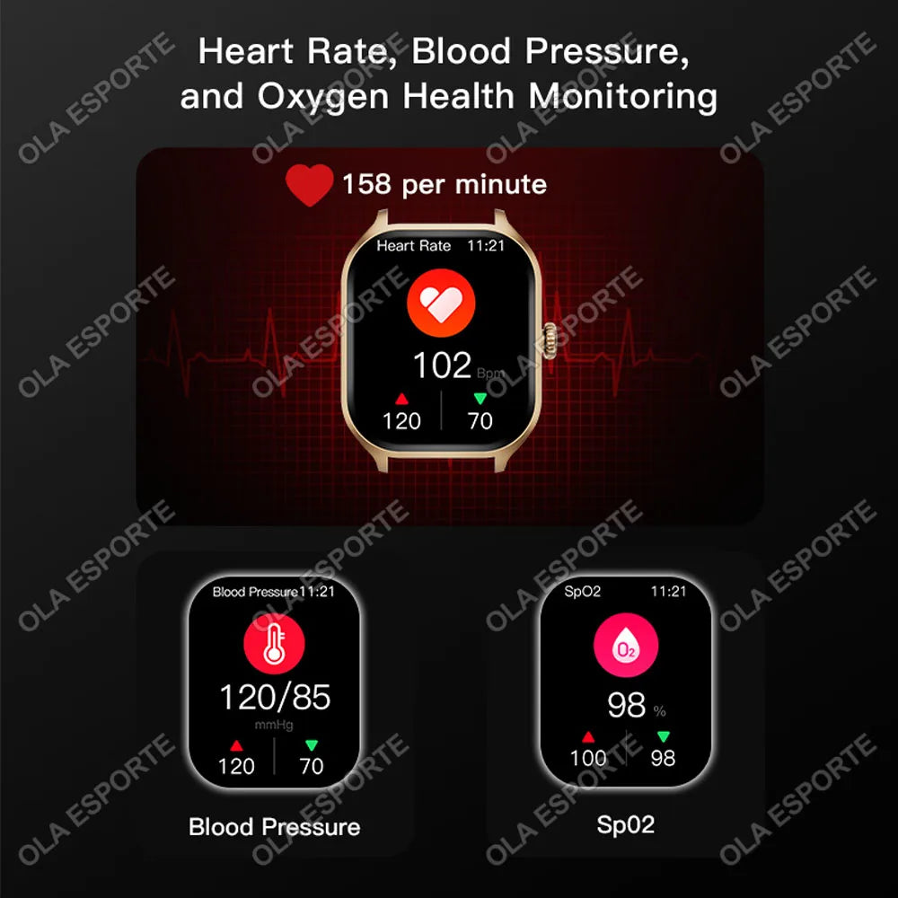 Cedar & Moore 2.01 Smart Watch with heart rate, blood pressure and SpO2 monitoring in a gold case