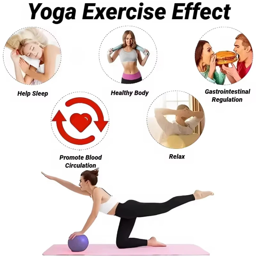 Pink yoga exercise ball used under a stretching lunge