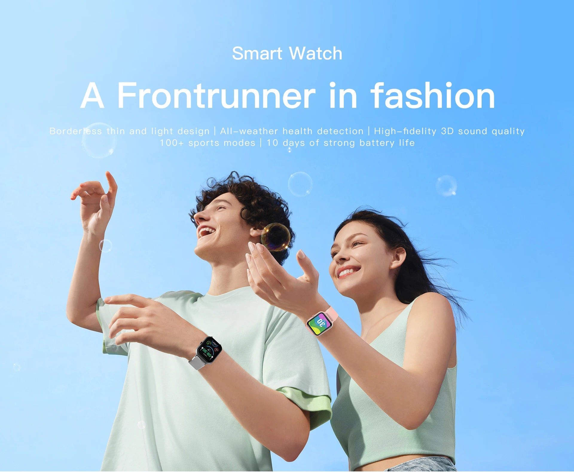 Fitness smartwatch on runner wrist with glowing watch display