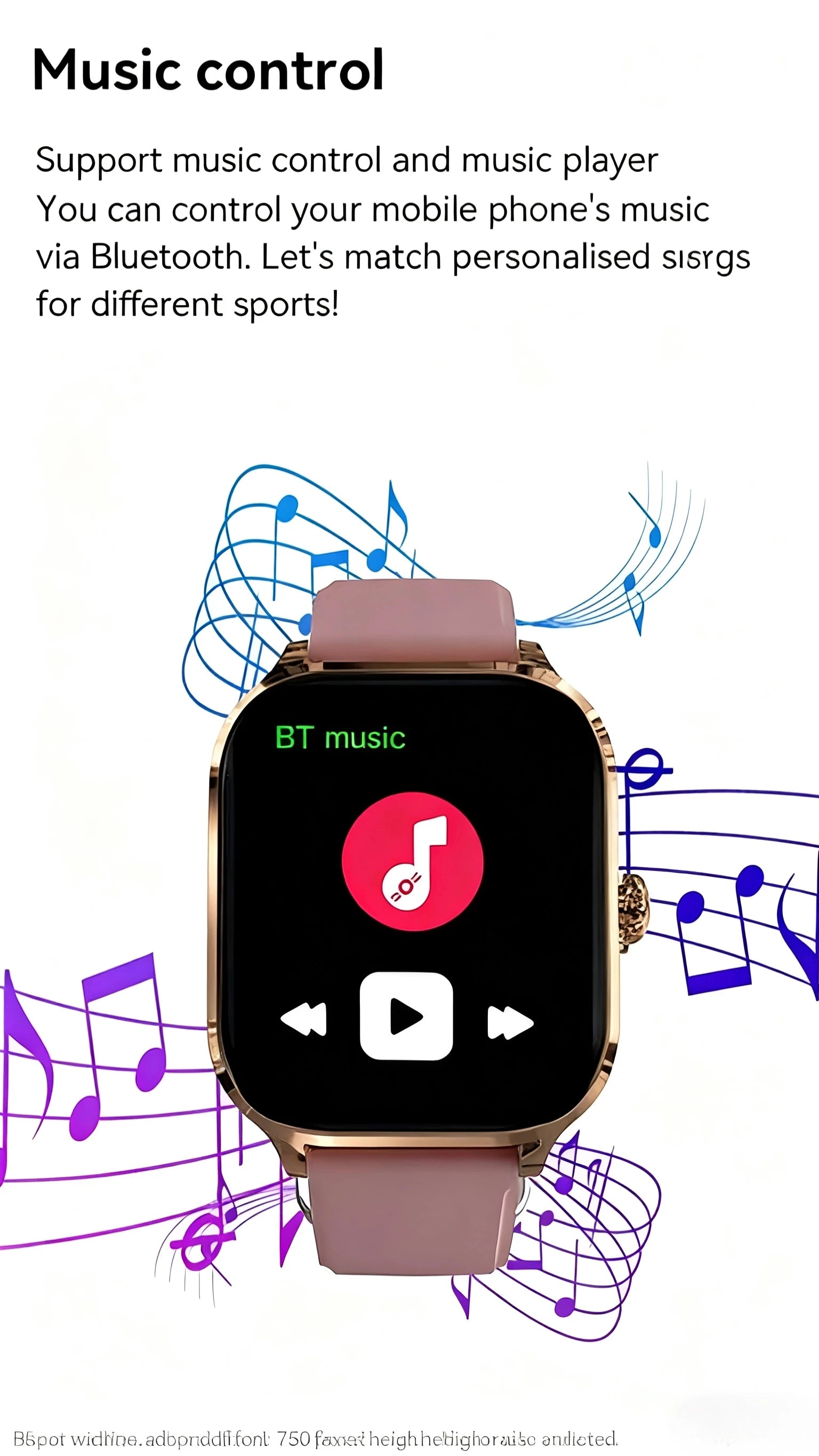 Intelligent health tracking watch with music control screen and BT music icon