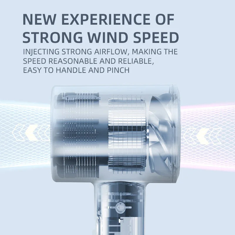 Electric hair dryer cutaway showing internal turbine fan and airflow