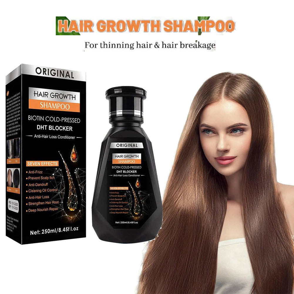 Biotin Ginger Hair Growth Shampoo bottle and original box, 250ml thickening treatment