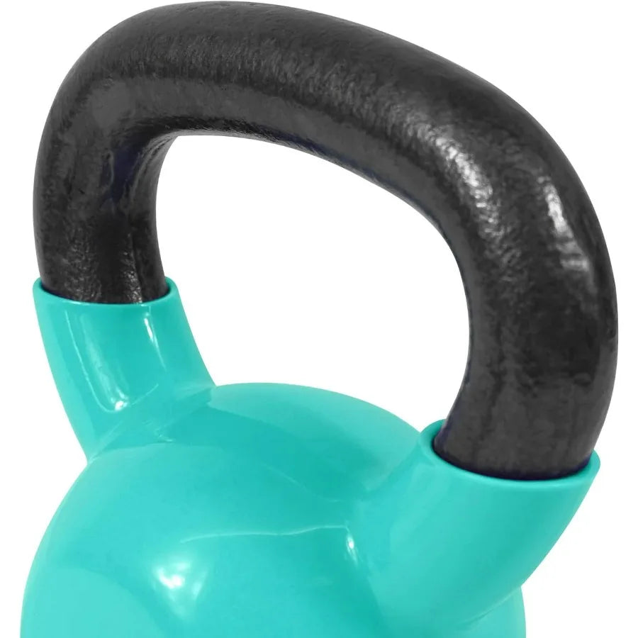 Vinyl Coated Kettlebell Set - 3-Piece Cast Iron (5lb, 10lb, 15lb) with Flat Base
