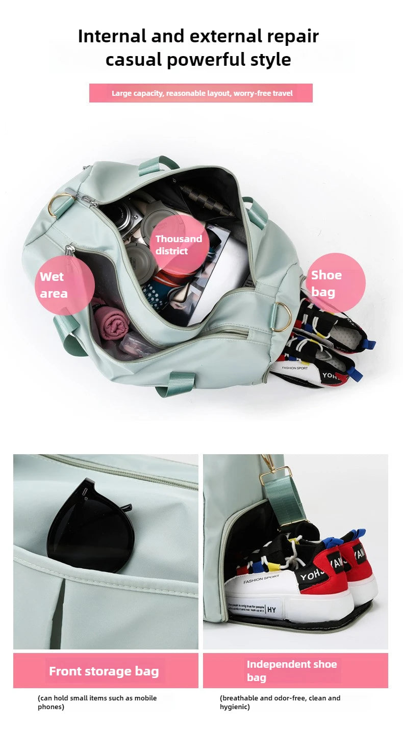 Outdoor Waterproof Nylon Sports Gym Bag with shoe Compartment