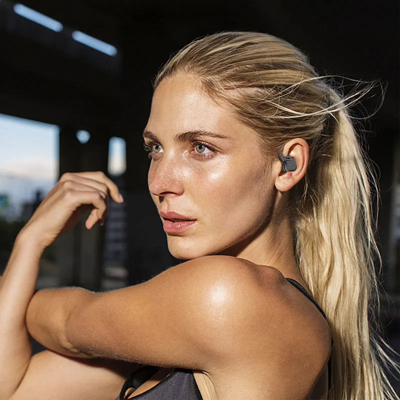 Sports wireless earhook earbuds worn in ear, dark black finish
