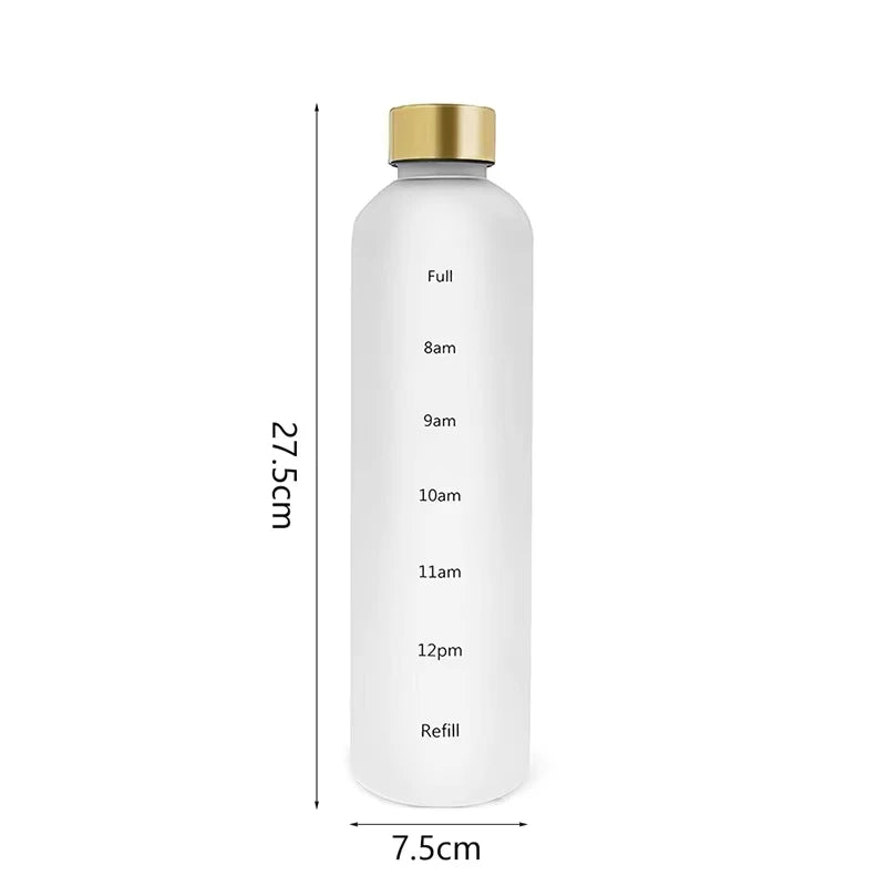 1 Liter Motivational Water Bottle with Time Markers - Sports Hydration Tracker