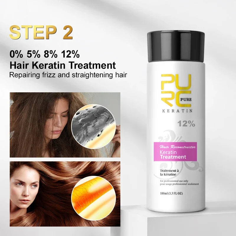PURC Brazilian Keratin Hair Treatment - Professional Straightening & Smoothing System