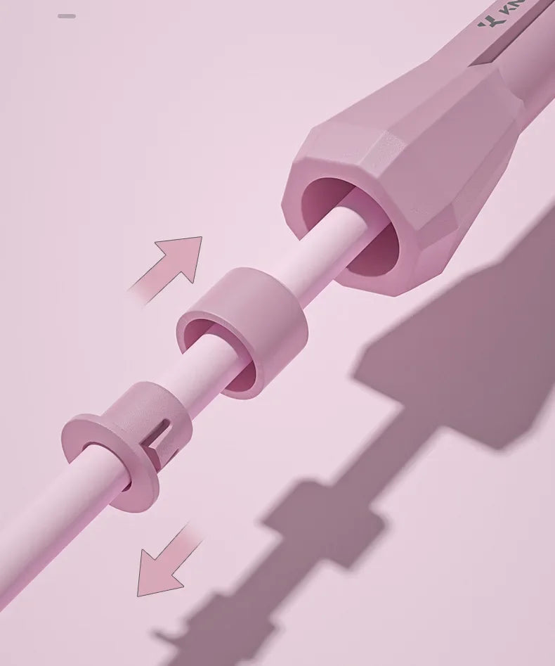 Jump rope length adjustment buckle detail on handle ends, light purple