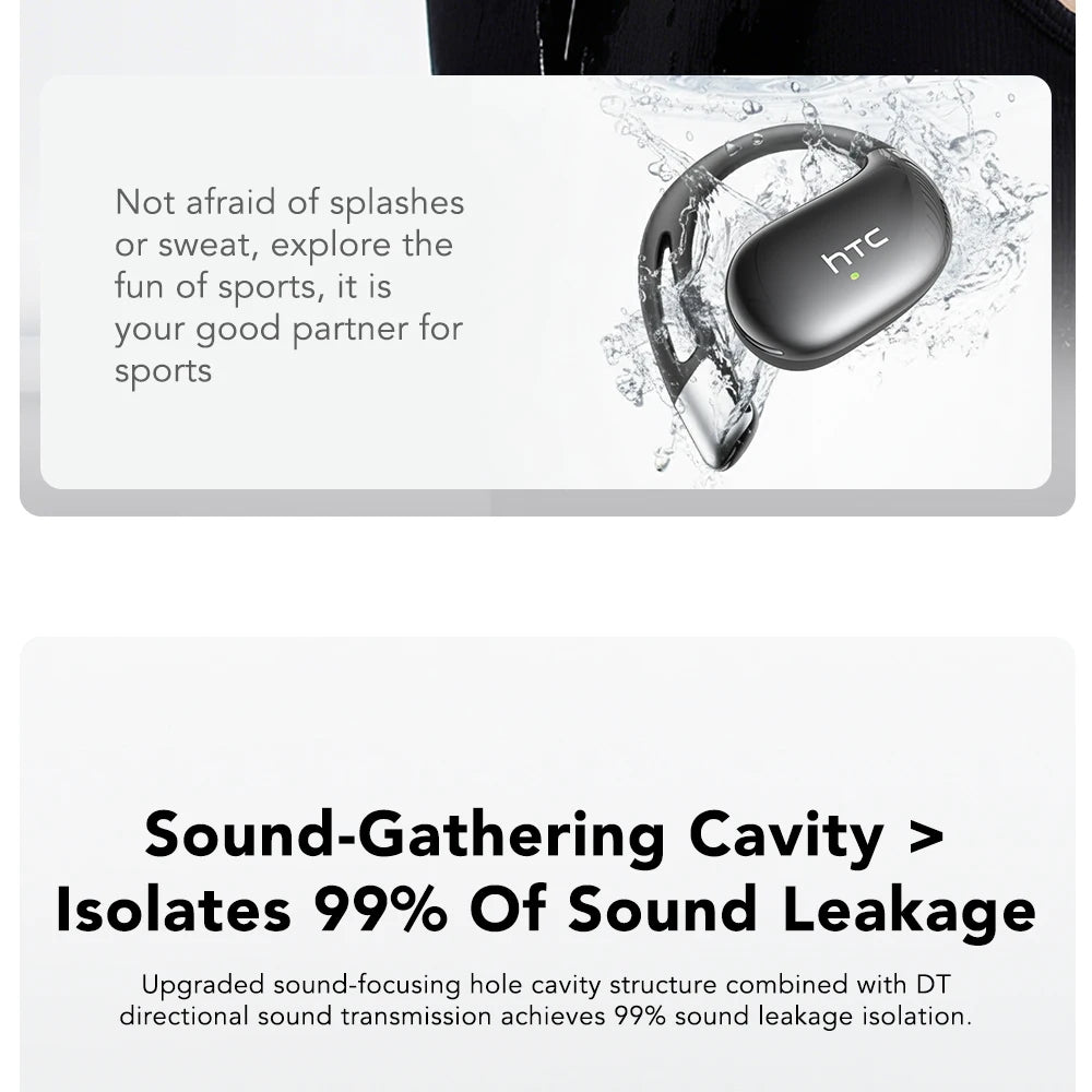 Black wireless earbuds shown near splashing water for splash resistance