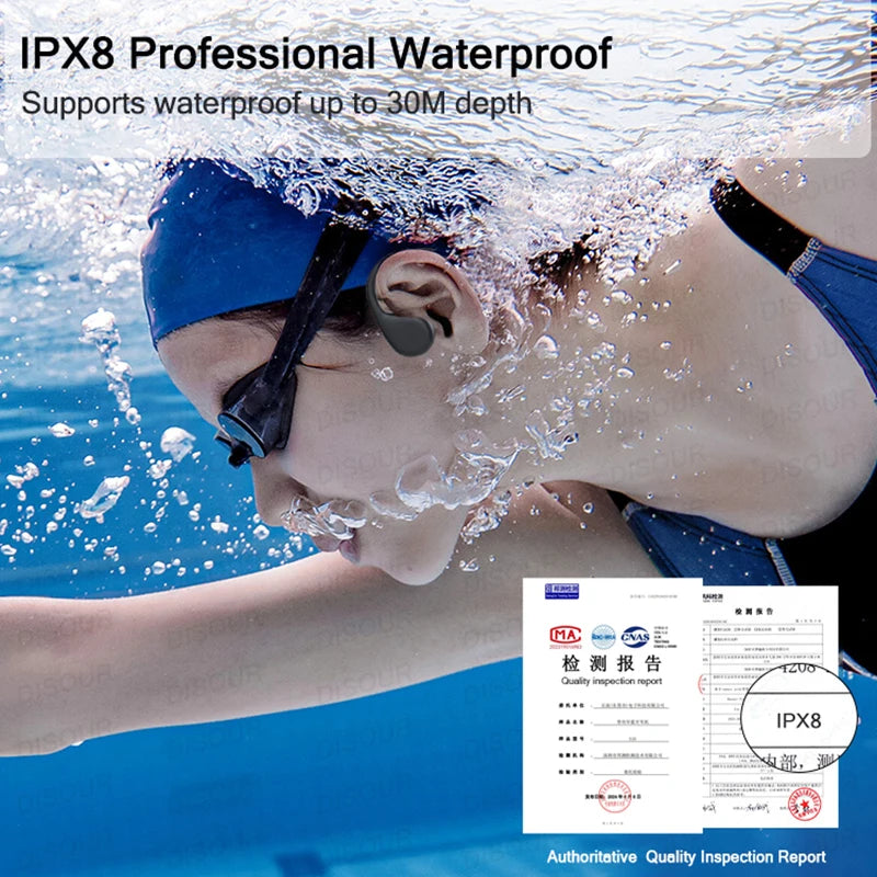 DISOUR X20 Bone Conduction Headphones - Bluetooth 5.4 with 32GB MP3 Player & IPX8 Waterproof