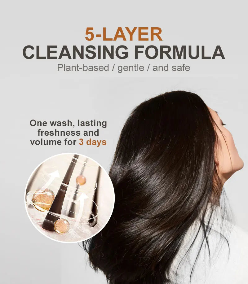 Hair with smooth shine in side profile, dark glossy strands