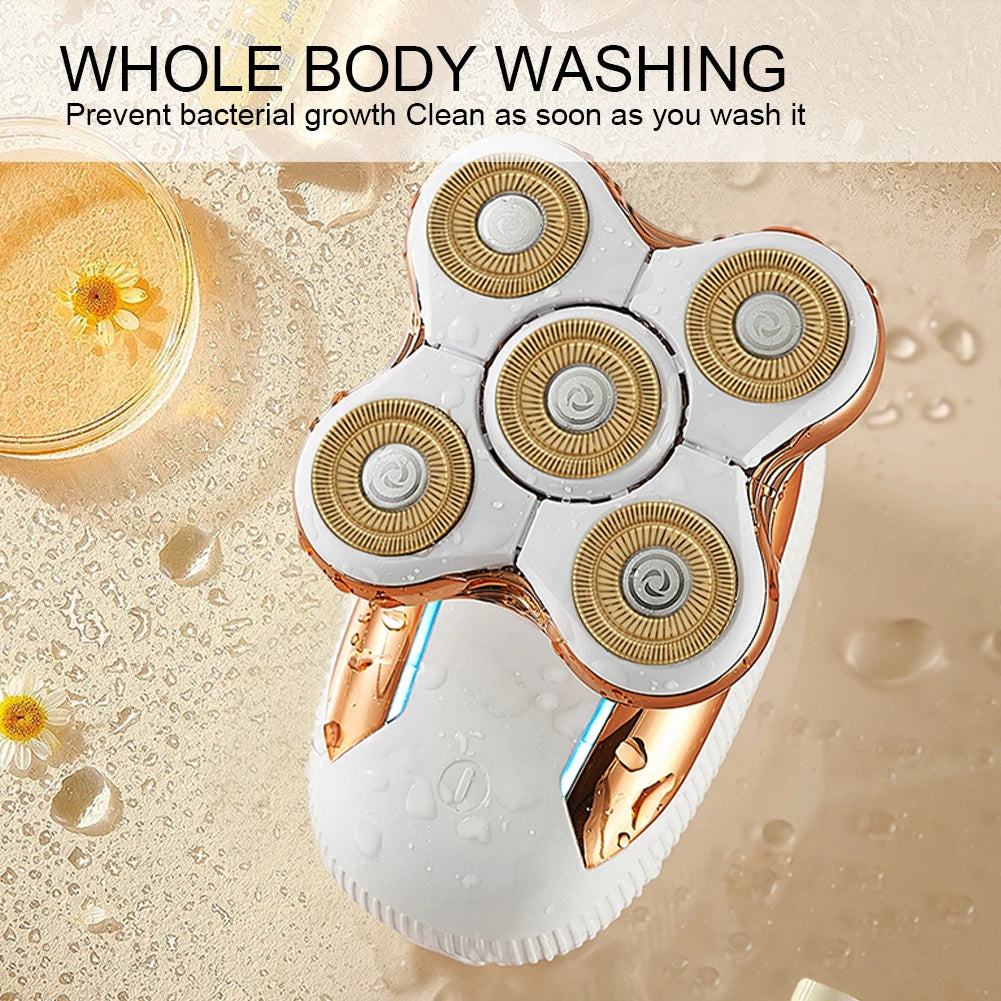 5-Blade Head Electric Hair Remover - USB Rechargeable Waterproof Shaver for Women with Wet & Dry Technology