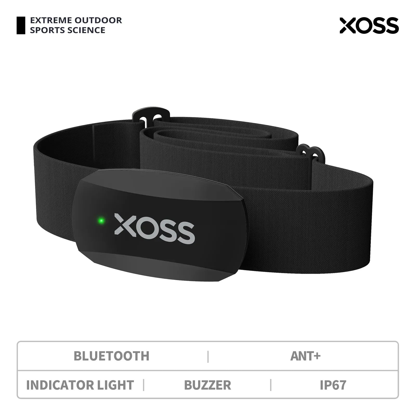 XOSS X2 Heart Rate Monitor Chest Strap, black band with Bluetooth and ANT+