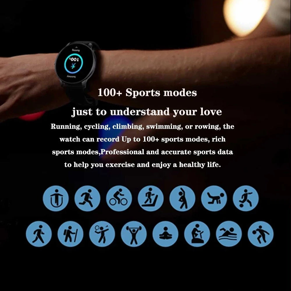 LAXASFIT GT2 Smart Watch on black strap with blue UI display
