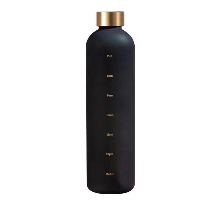 1 Liter Motivational Water Bottle with Time Markers - Sports Hydration Tracker