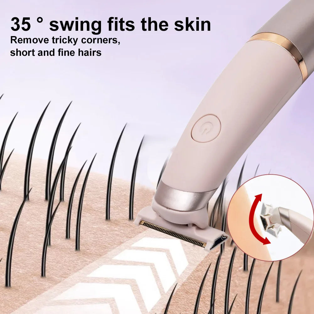 Pink rechargeable epilator with wide comb head for close skin trimming