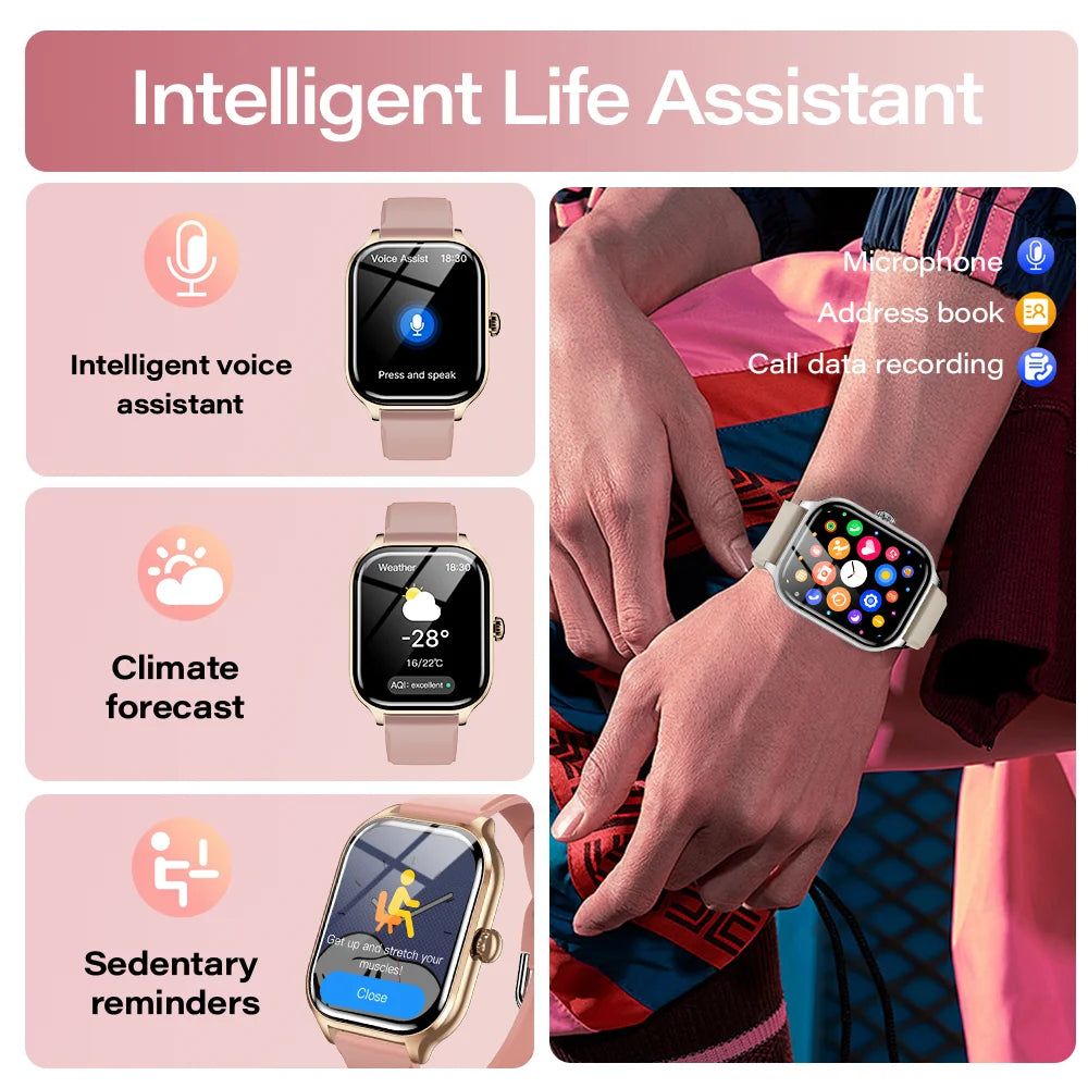 LAXASFIT H9 Pro Max smartwatch by Cedar & Moore, four pink-gold watches with pink straps and Bluetooth calling