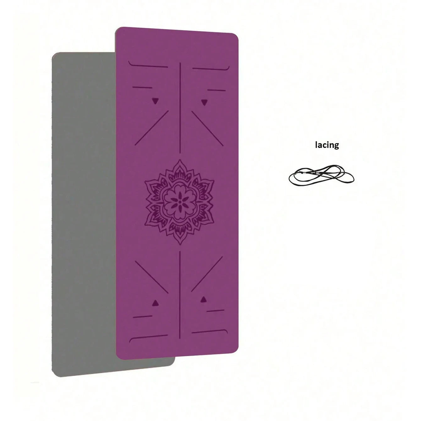 Purple 6mm TPE yoga mat with mandala pattern, paired with a gray mat (2 mats total)