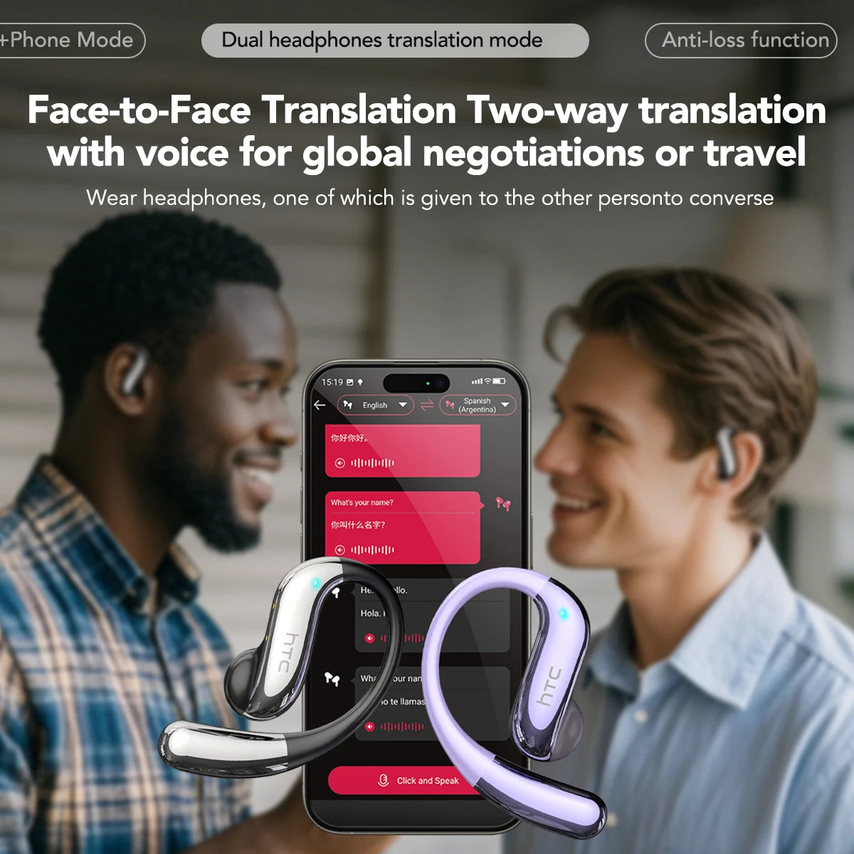 HTC NE23 OWS Open-Ear Headphones - Wireless with 6.0 Translation & Dual Noise Reduction