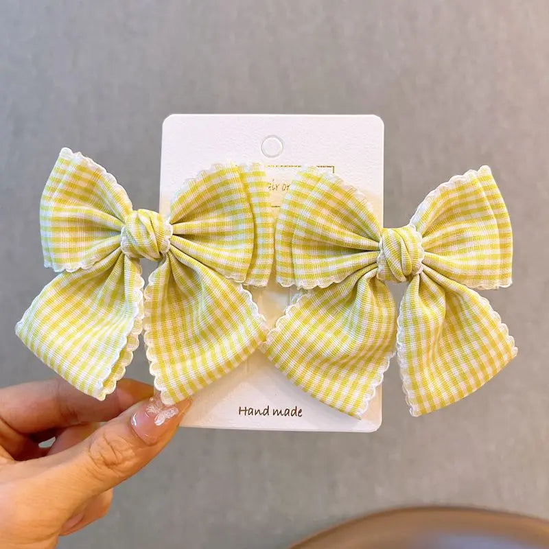 2-Piece Plaid Bow Hair Clips - Lace Kawaii Lolita Hair Accessories for Women & Girls