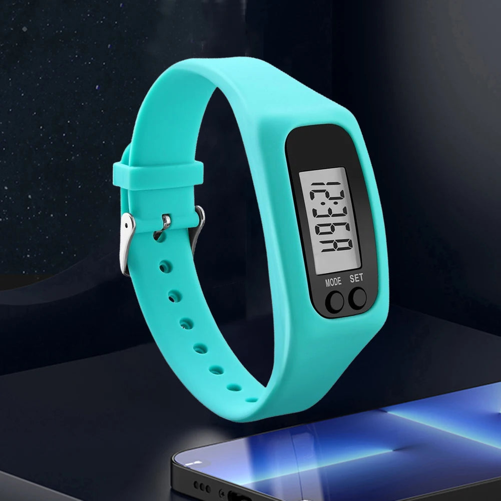 LED Pedometer Bracelet - Step Counter Watch with Calorie Tracker & 12/24H Display