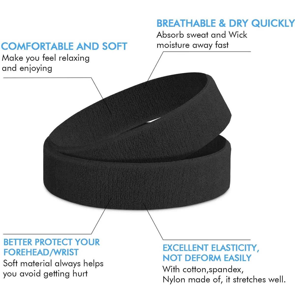 3-Piece Sweatproof Sports Headbands - Moisture-Wicking Headband Set