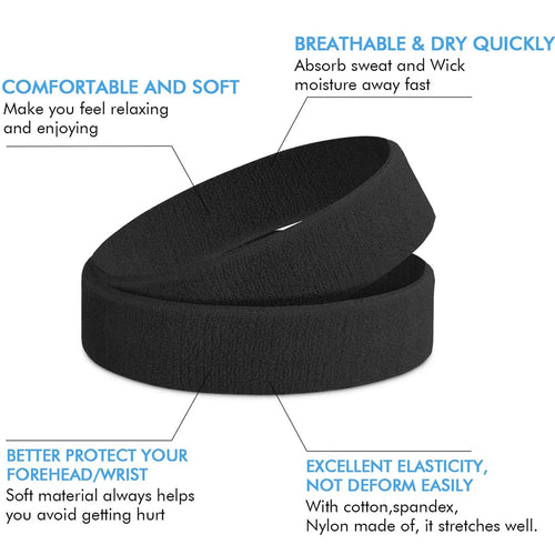 3-Piece Sweatproof Sports Headbands - Moisture-Wicking Headband Set