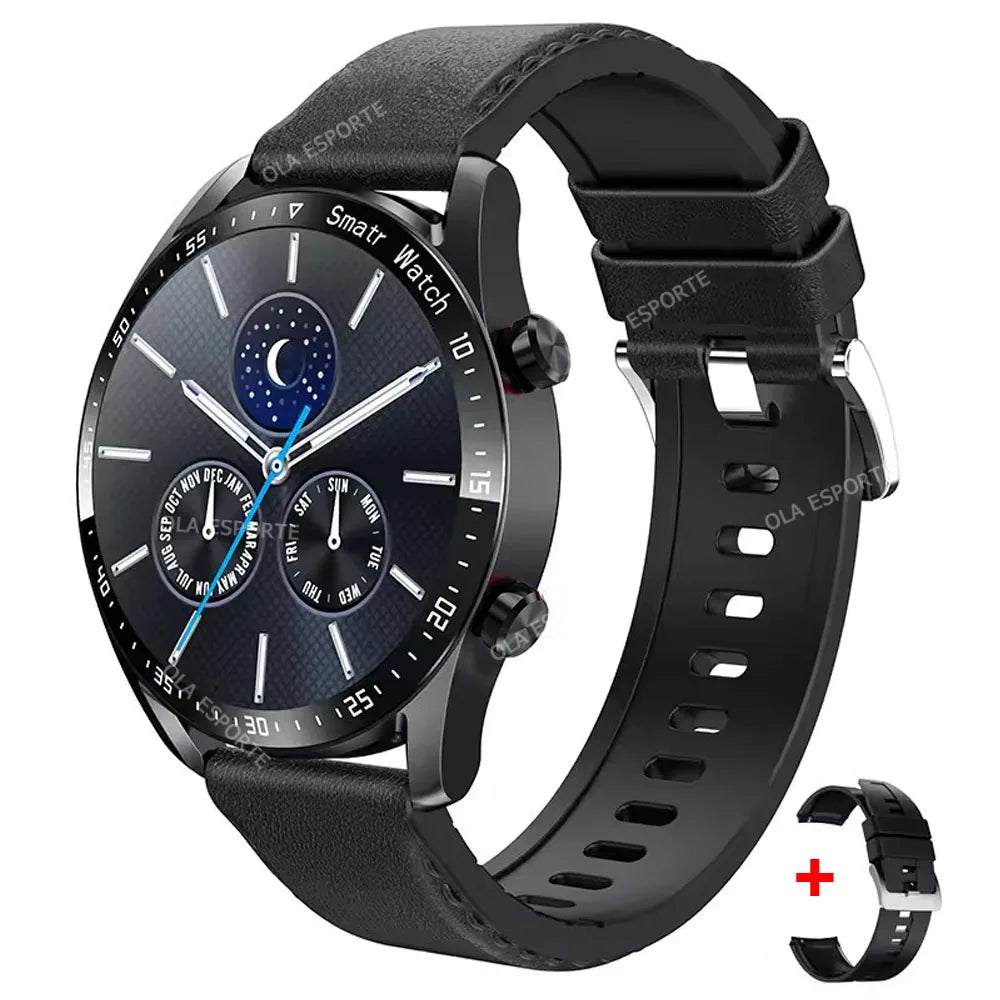 Ola Esporte Smart Watch with 2 straps, round 1.5-inch HD display, black band