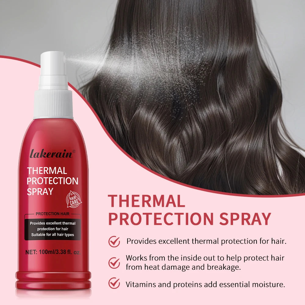 Lakerain Thermal Protection Spray bottle, red 100ml with white spray nozzle for hair protection.