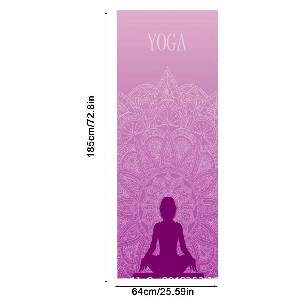 Yoga towel mat-sized 185x64 cm, non-slip microfiber Cedar & Moore, purple mandala design
