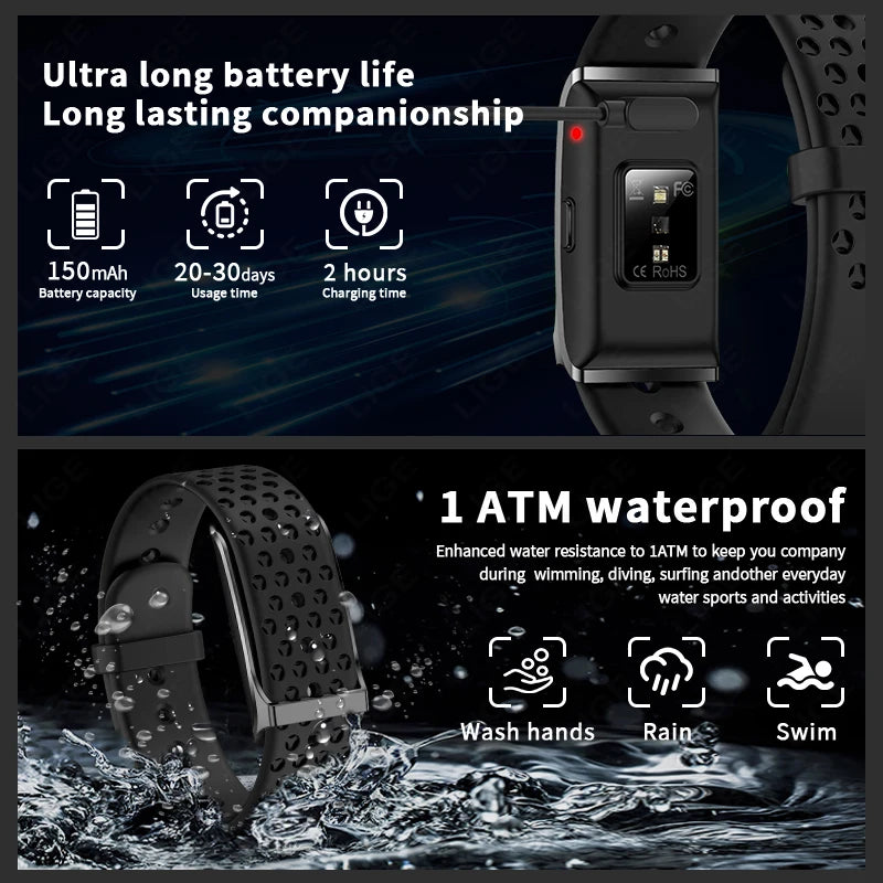 LIGE Smart Bracelet Heart Rate Health Sports Monitoring Wristband - NO Screen Fitness Tracker