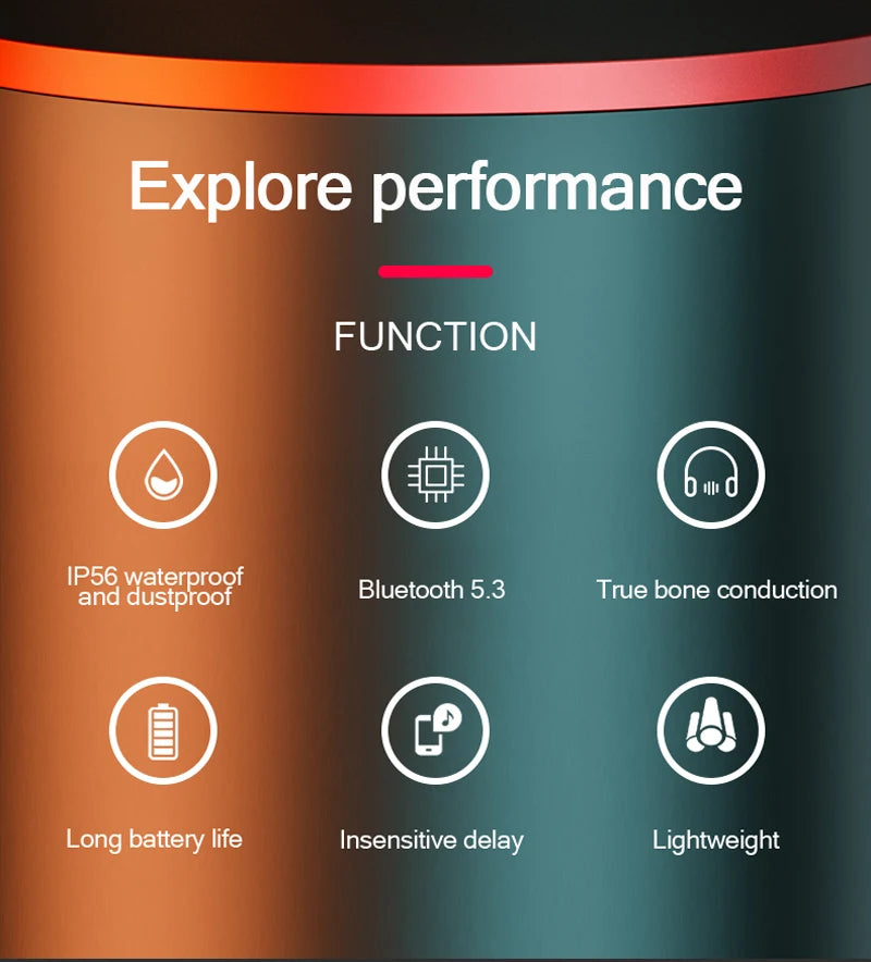 Bone conduction wireless headphones with red and black color accents