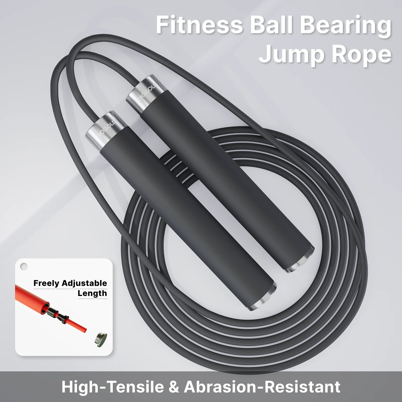 Professional Jump Rope by Cedar & Moore with dual ball bearings, adjustable length and black handles