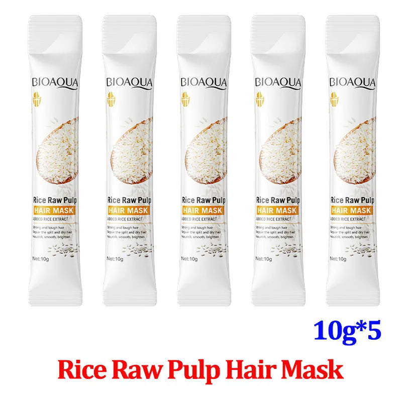 BioAqua Rice Raw Pulp Hair Mask sachets, 5x10g