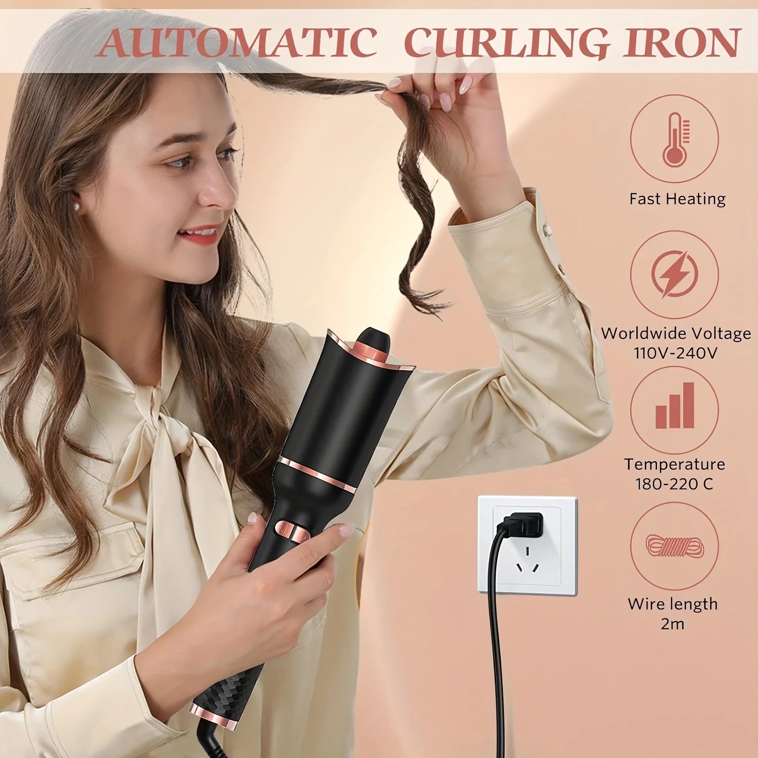 Automatic Hair Curling Iron - Ceramic Rotating Air Spin Wand Styler with Magic Curl Technology