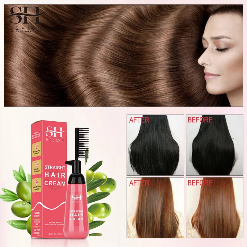 Sevich Keratin Straightening Cream with Comb, 150ml, pink packaging, professional salon hair treatment