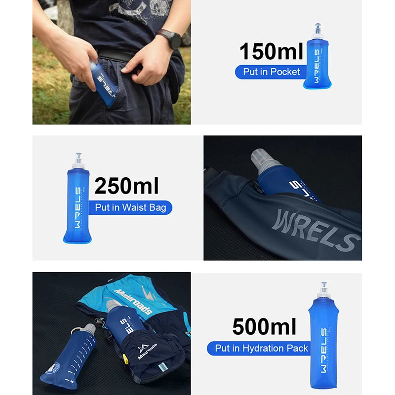 Collapsible TPU Water Bottle - BPA-Free Folding Soft Flask for Running & Hiking