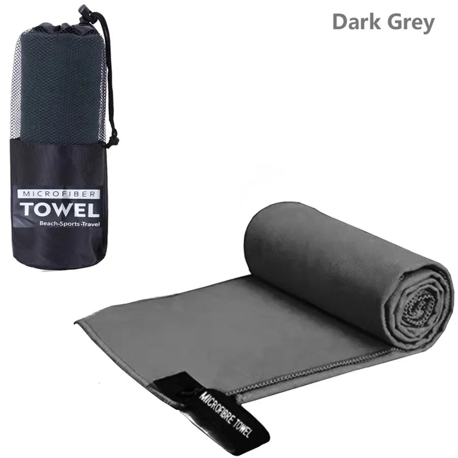 Quick-Dry Microfiber Sports Towel, dark grey with storage bag, Cedar & Moore