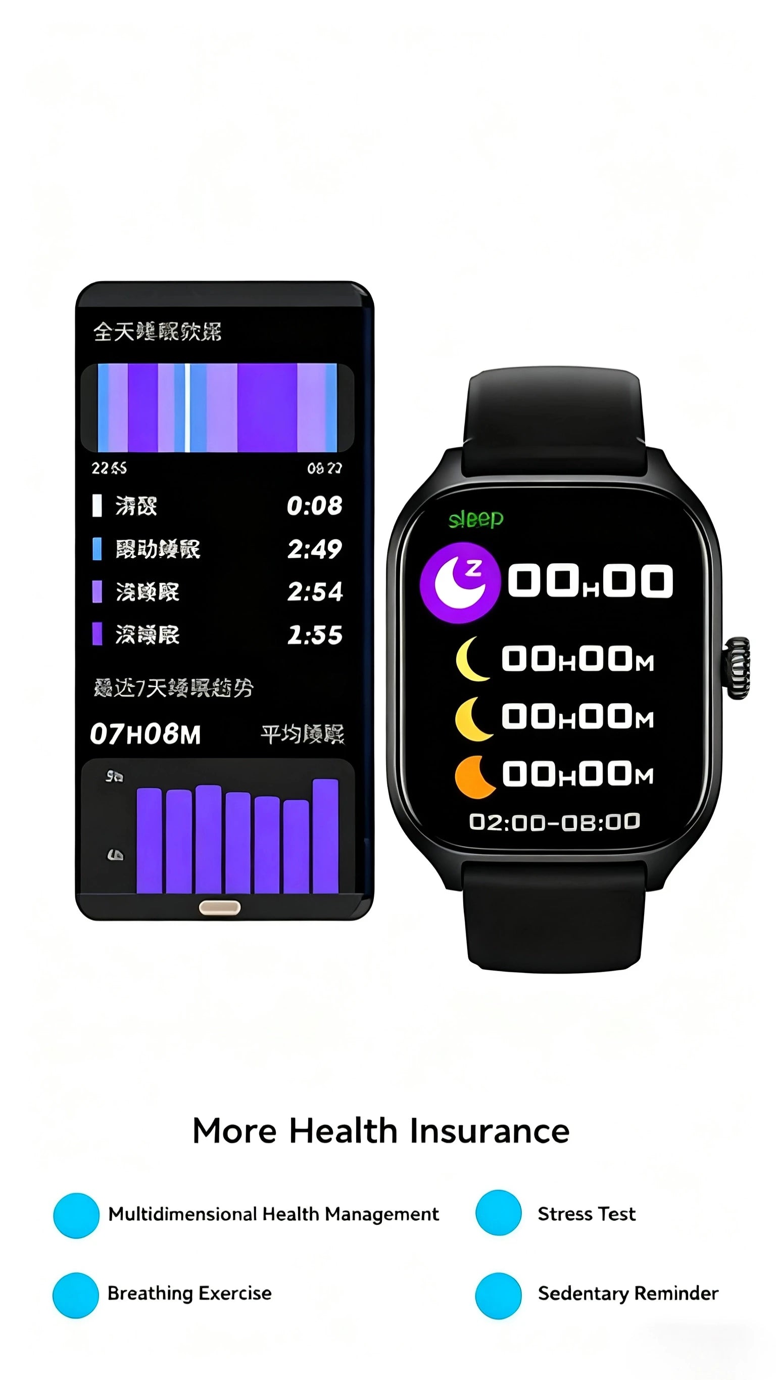 Intelligent health tracking watch with sleep stats on the screen