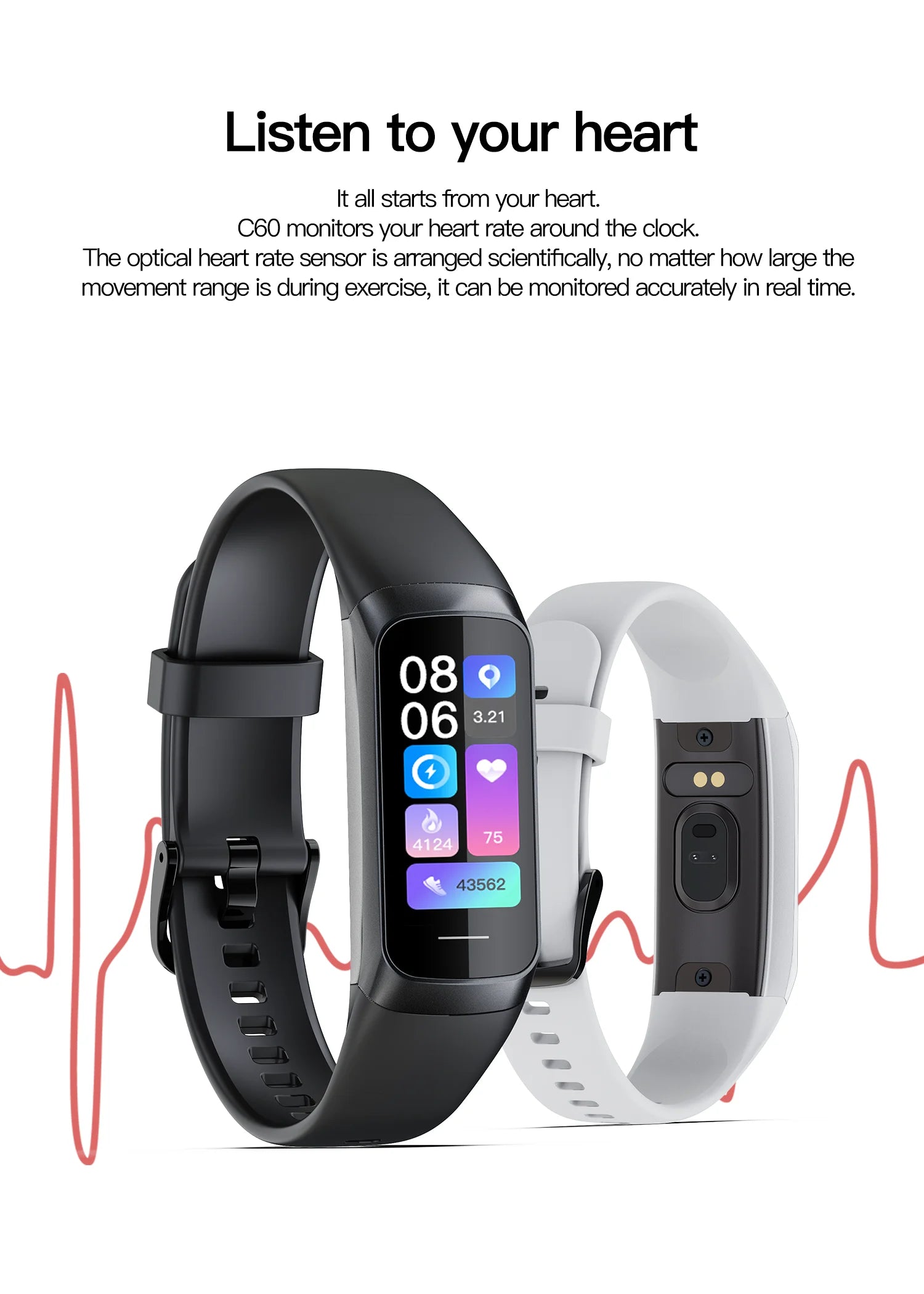 LIGE 1.1 Inch Amoled Waterproof Heart Rate Monitor Slim Smart Watch